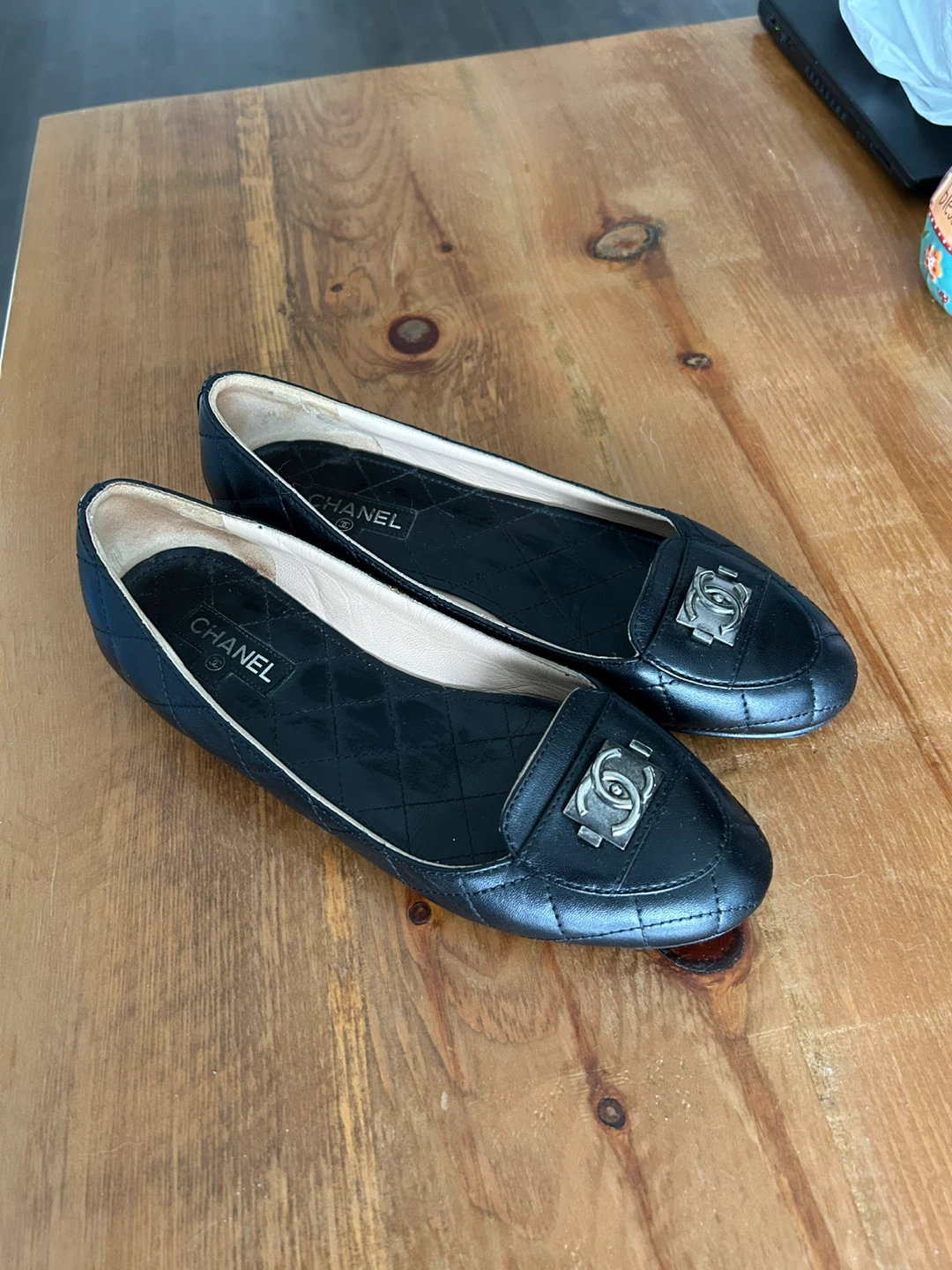 Chanel Black Leather Loafers, Size 37.5 - photo 2