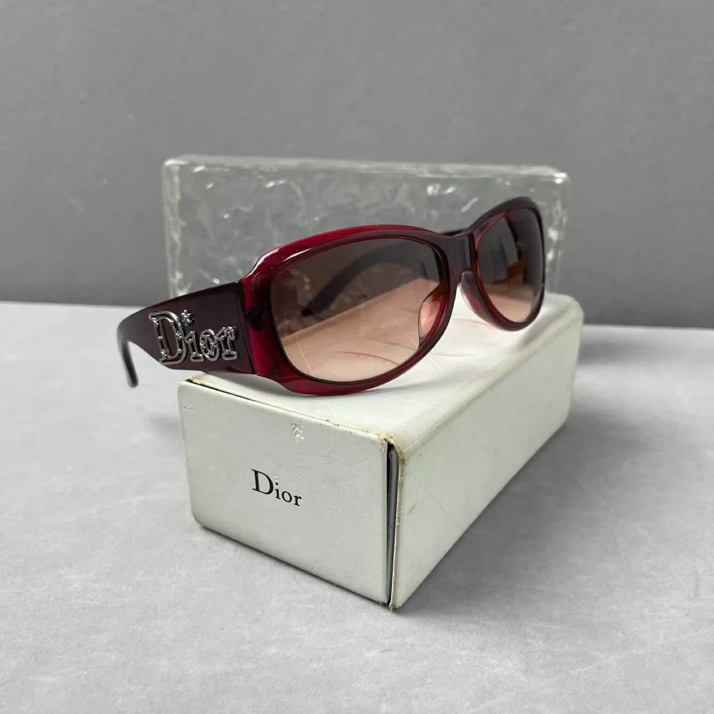 Authentic Dior Burgundy Sunglasses with Case image indicator(2)