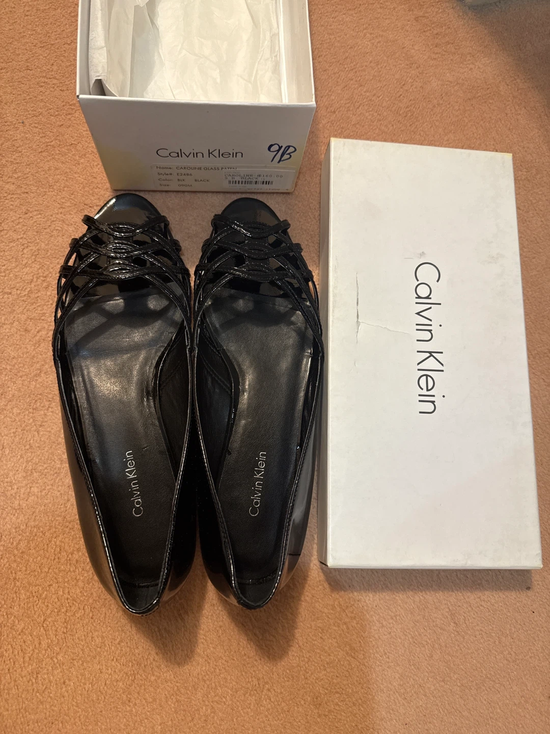 Calvin Klein Caroline Glass Patent Black Shoes - Size 9