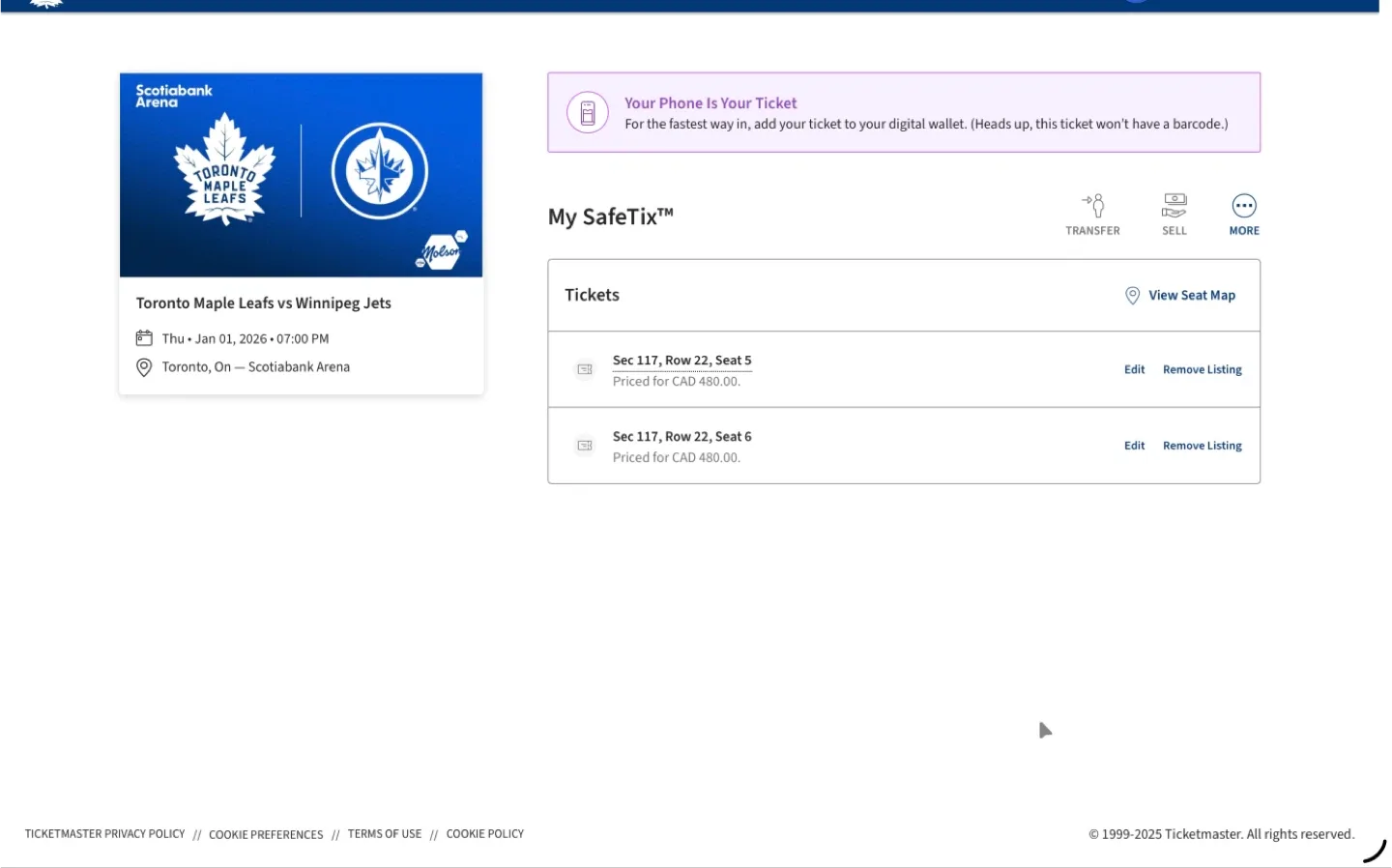 Toronto Maple Leafs vs Winnipeg Jets Tickets