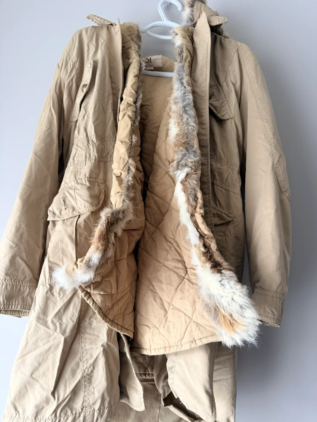 Tan Winter Coat with Fur Trim