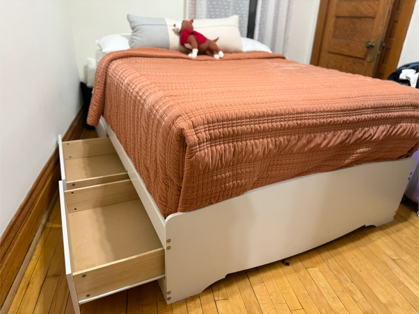 White Bed Frame with Storage Drawers & mattress - photo 3