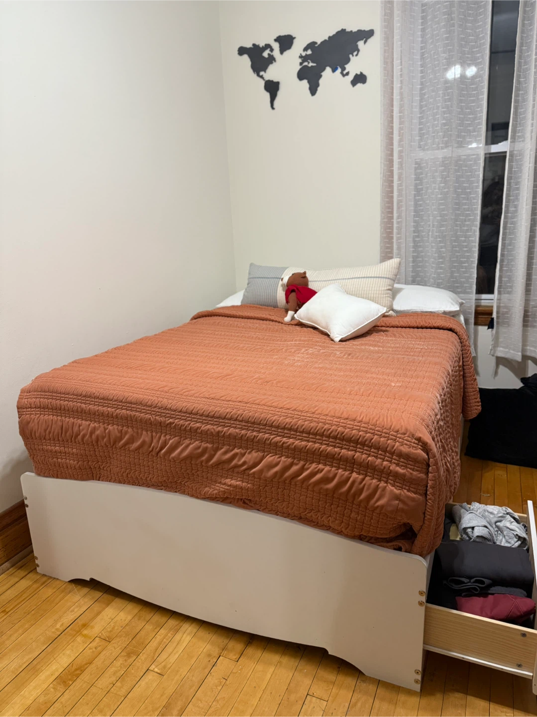 White Bed Frame with Storage Drawers & mattress
