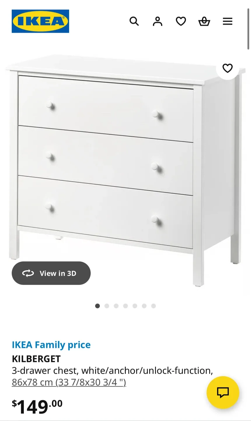 IKEA Dressers Kilberget 3-Drawer Chest - White