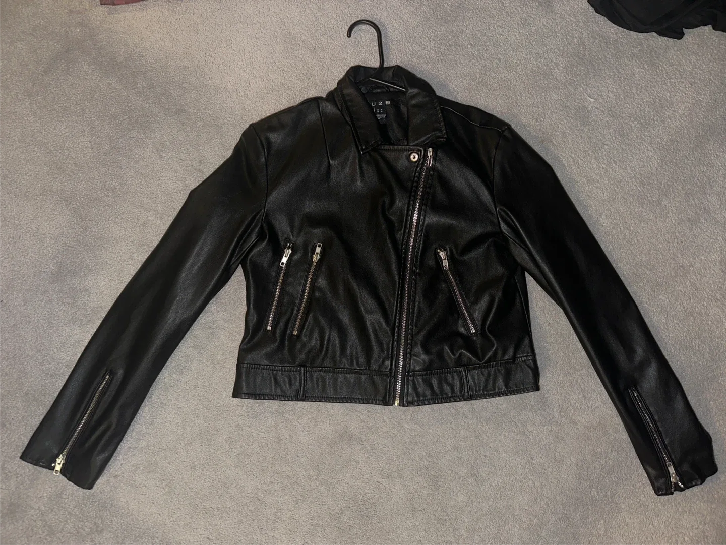 Black Faux Leather Jacket - Size M