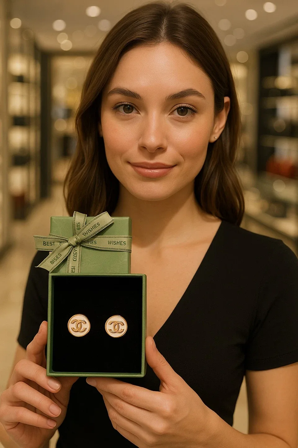 Chanel Gold & White Stud Earrings - New in Box!