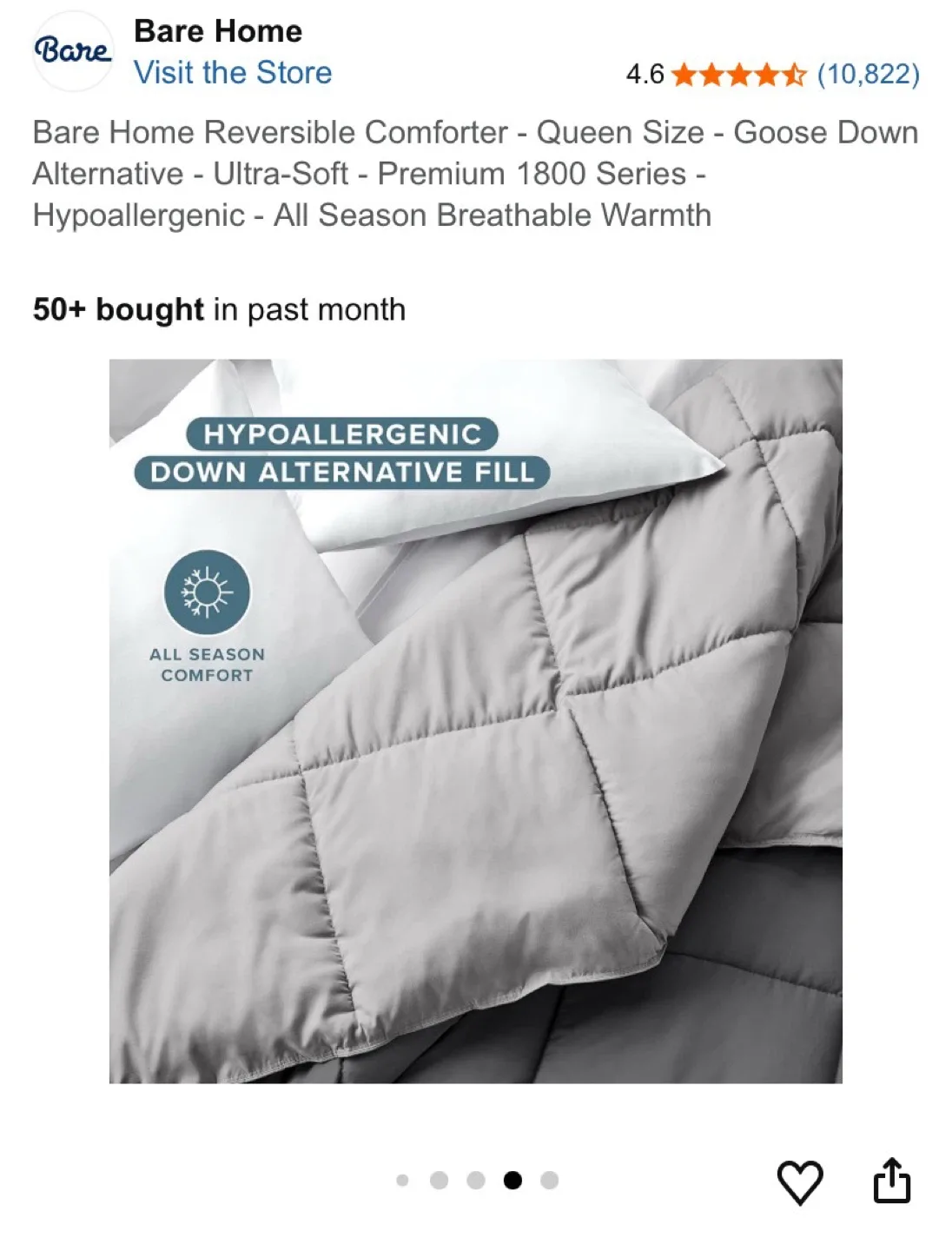 Bare Home Reversible Comforter - Queen Size