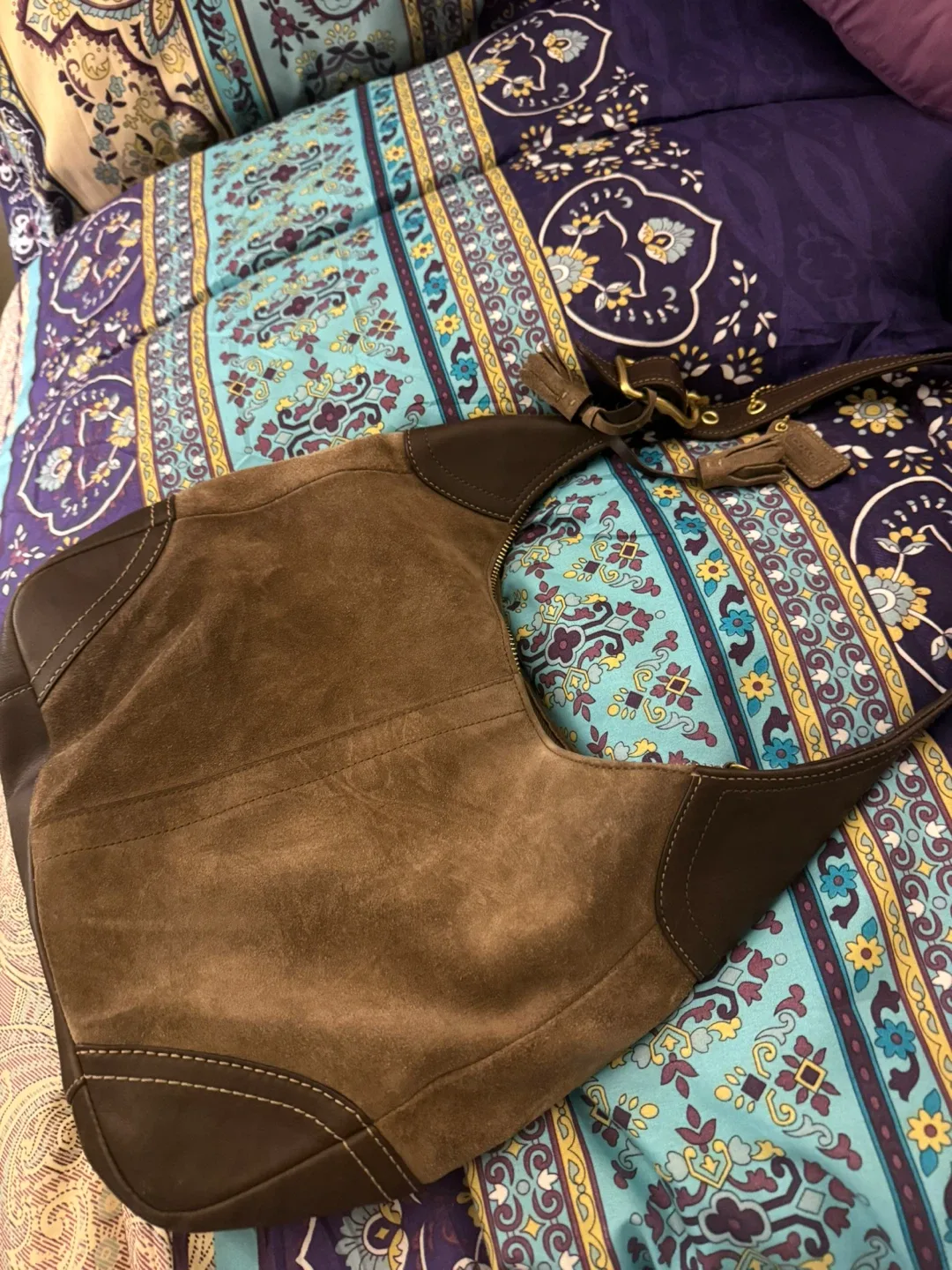 Coach Brown Suede Leather Hobo Bag