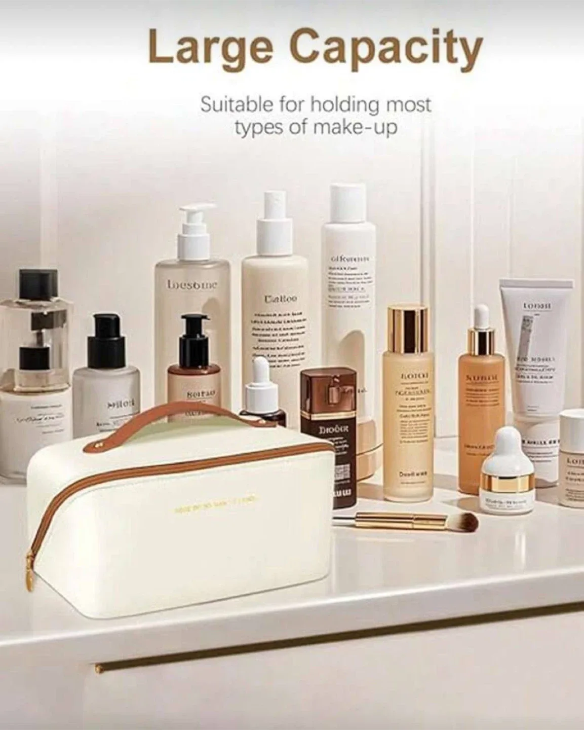 Large Makeup Bag / Travel Cosmetic Organizer (Pink or White) image indicator(4)