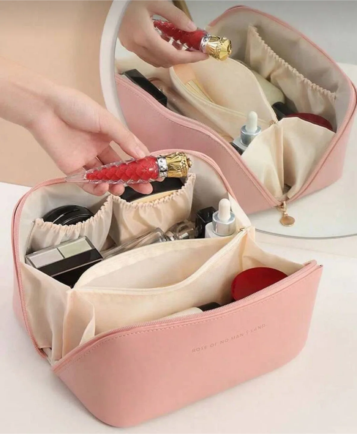 Large Makeup Bag / Travel Cosmetic Organizer (Pink or White) image indicator(3)