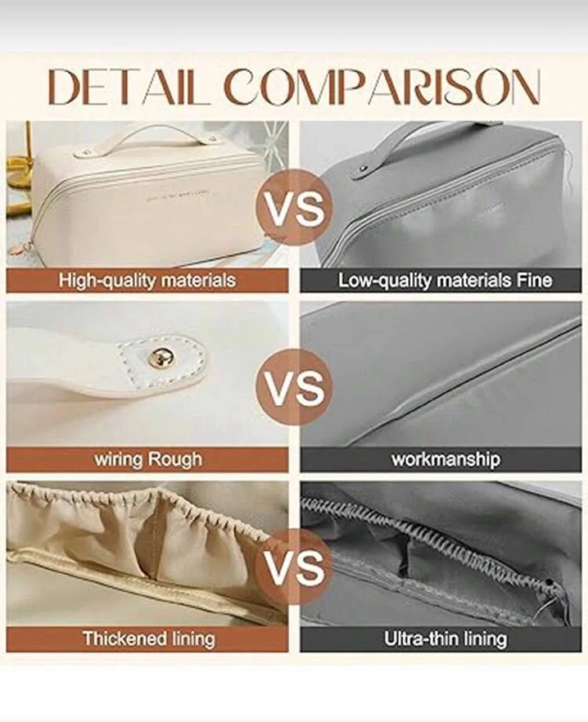 Large Makeup Bag / Travel Cosmetic Organizer (Pink or White) image indicator(7)