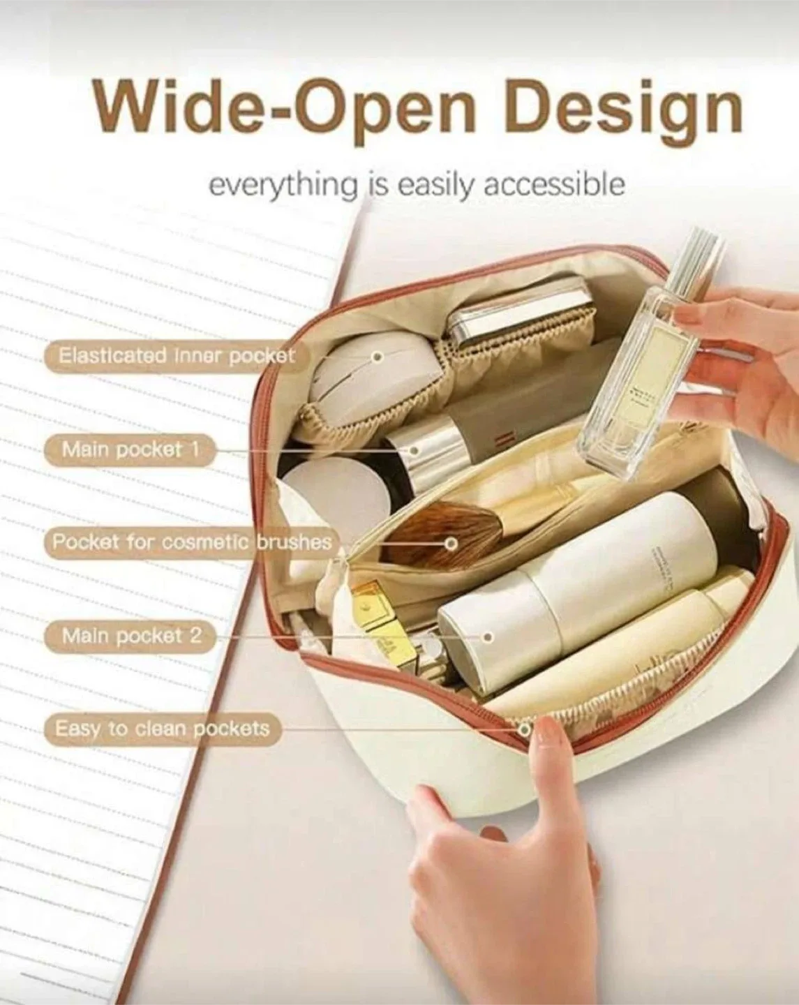 Large Makeup Bag / Travel Cosmetic Organizer (Pink or White) image indicator(9)