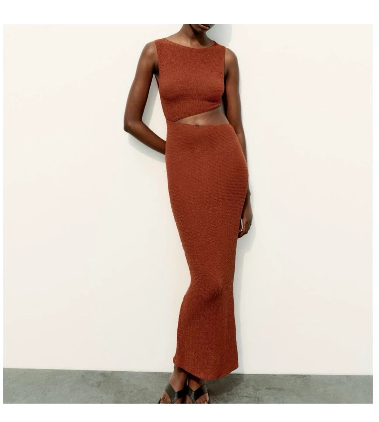 Zara Dress Orange/Brown with Cut-Outs Black Size Small NEW