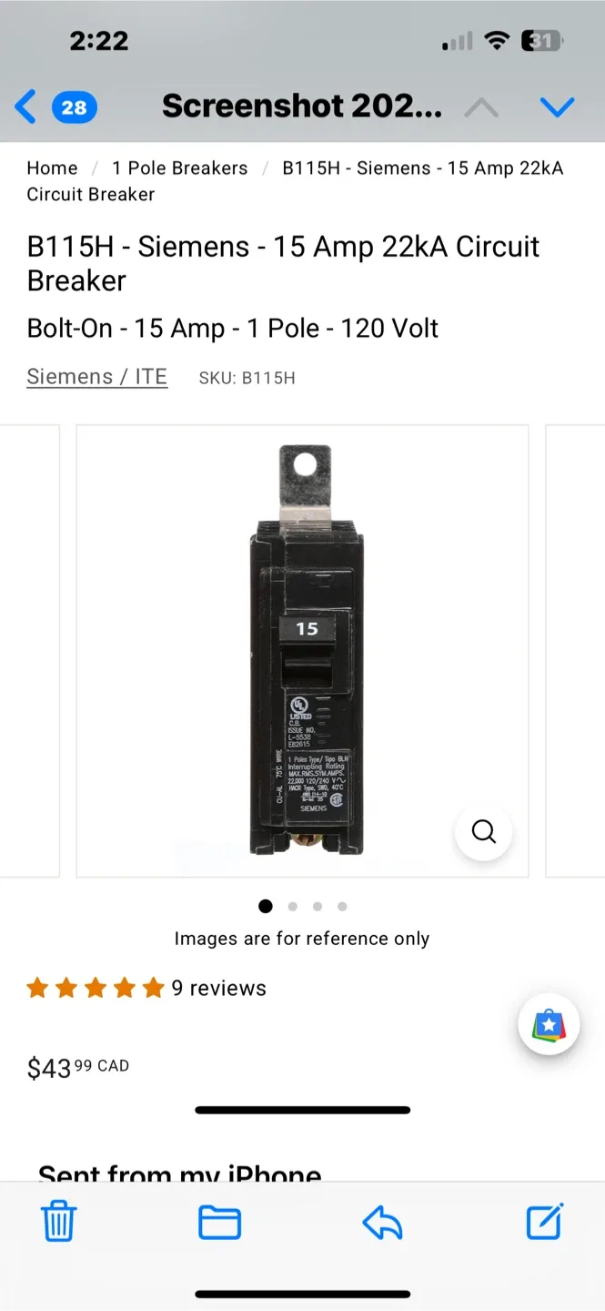 Siemens 15amp B115H breakers image indicator(5)