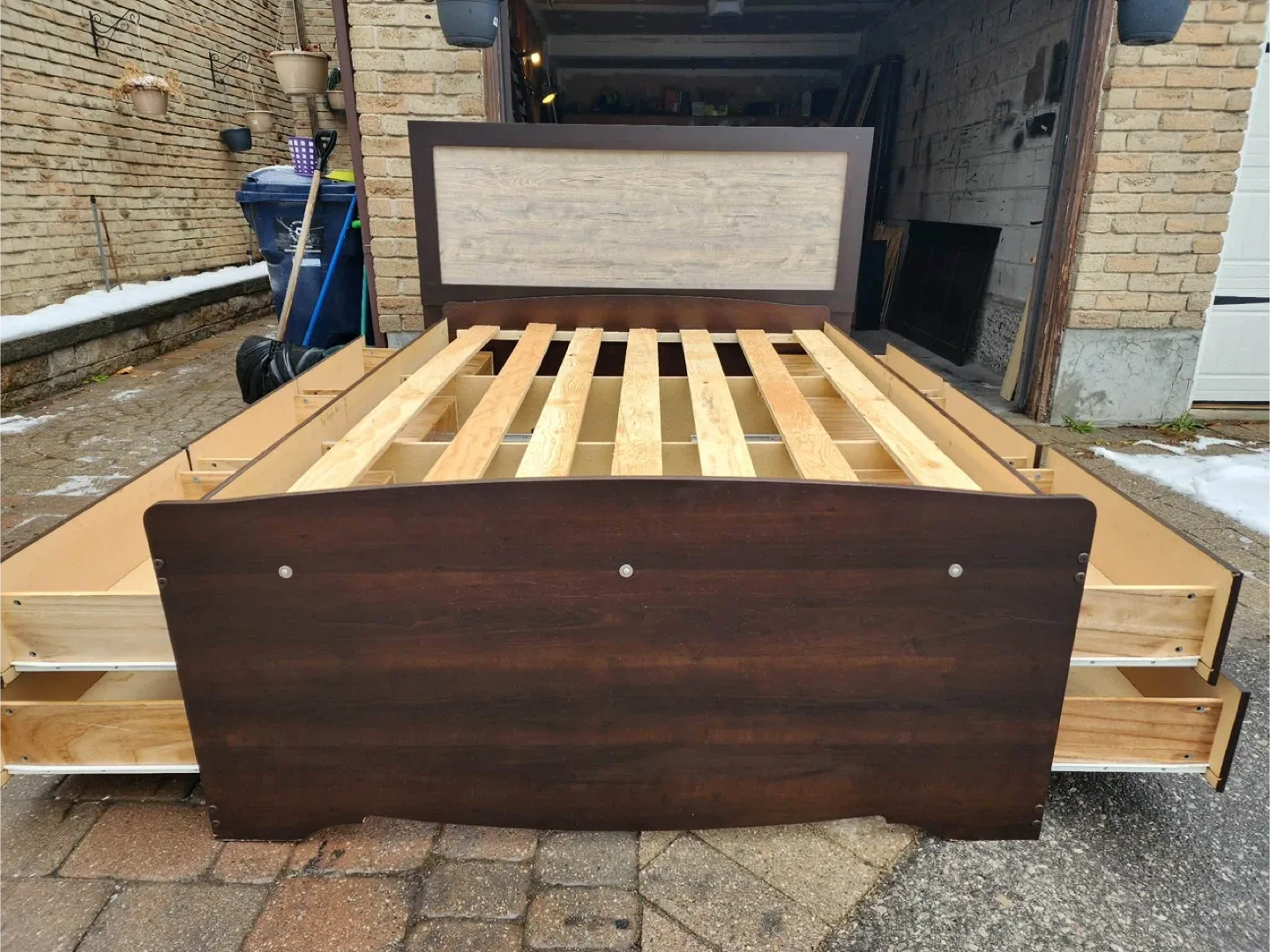 Dark Brown Wooden Bed Frame with Drawers