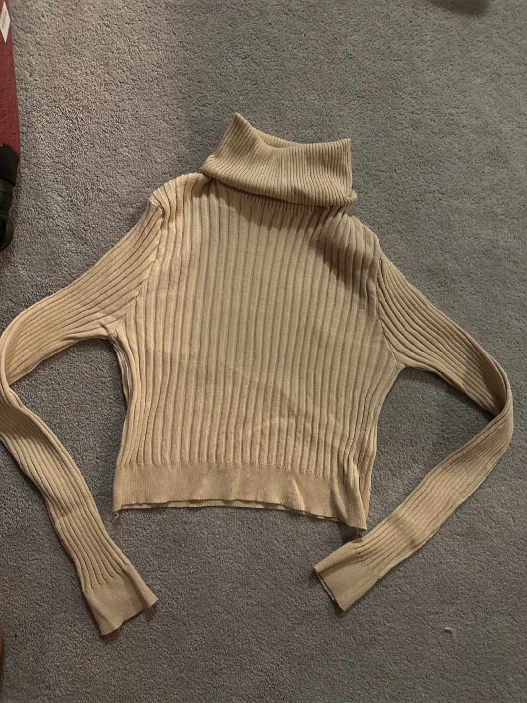 Beige Ribbed Turtleneck Sweater