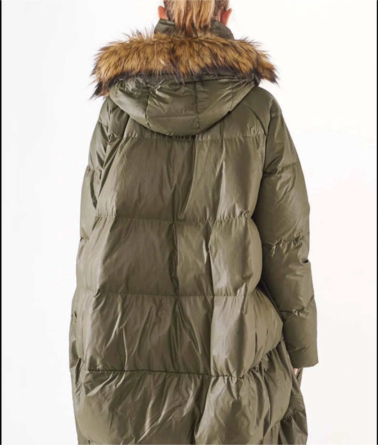 NANING9 Olive Green Padded Down Coat with real fur !!!