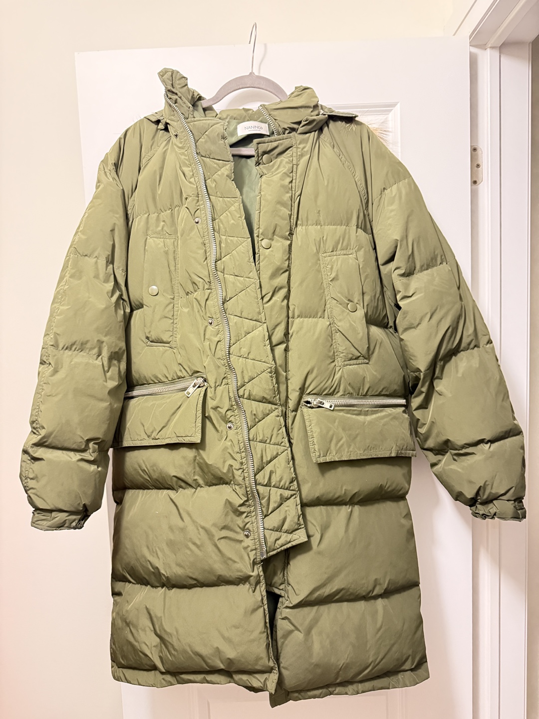 NANING9 Olive Green Padded Down Coat with real fur !!! - photo 2