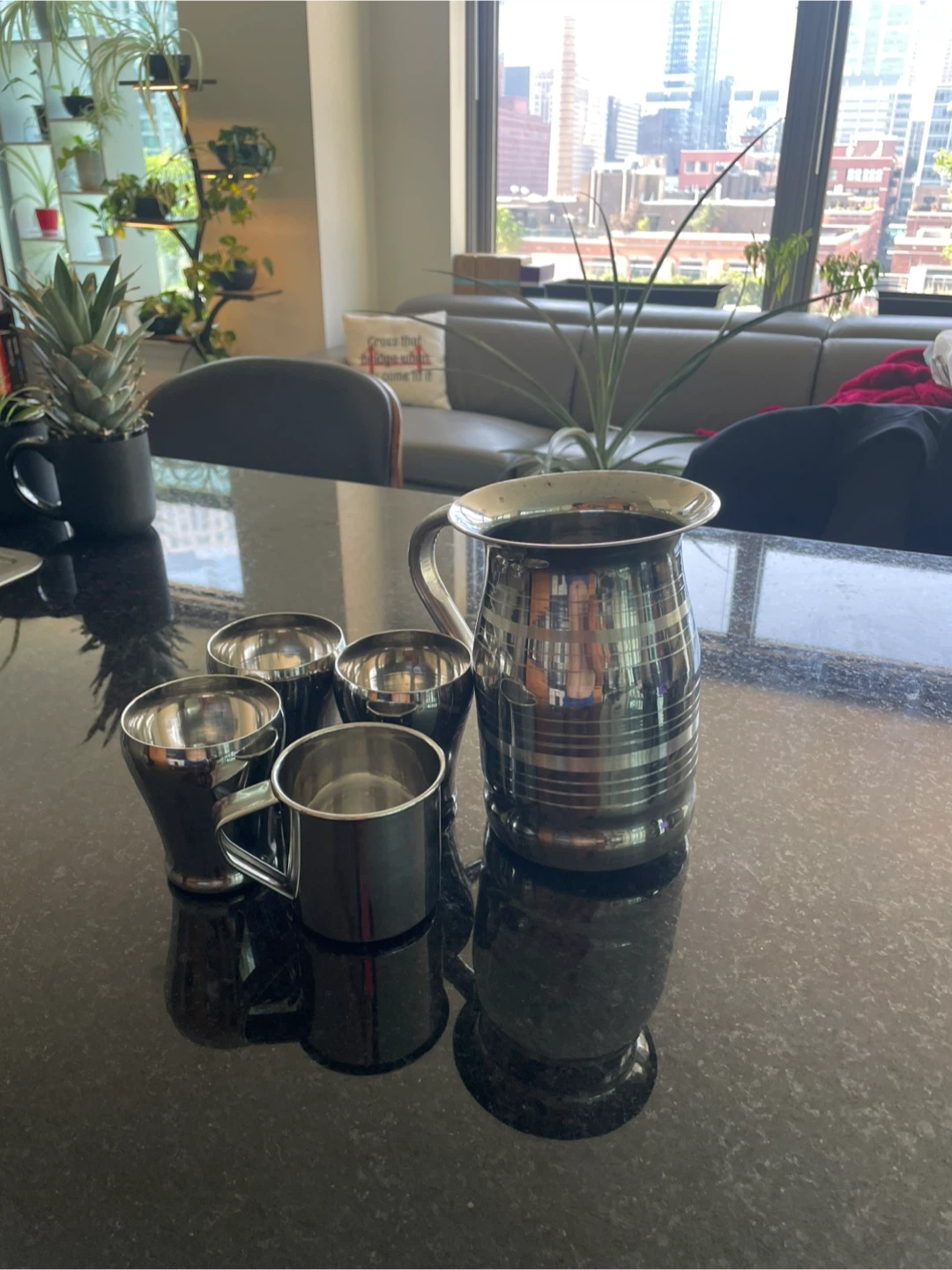 Stainless Steel Pitcher & Cups Set