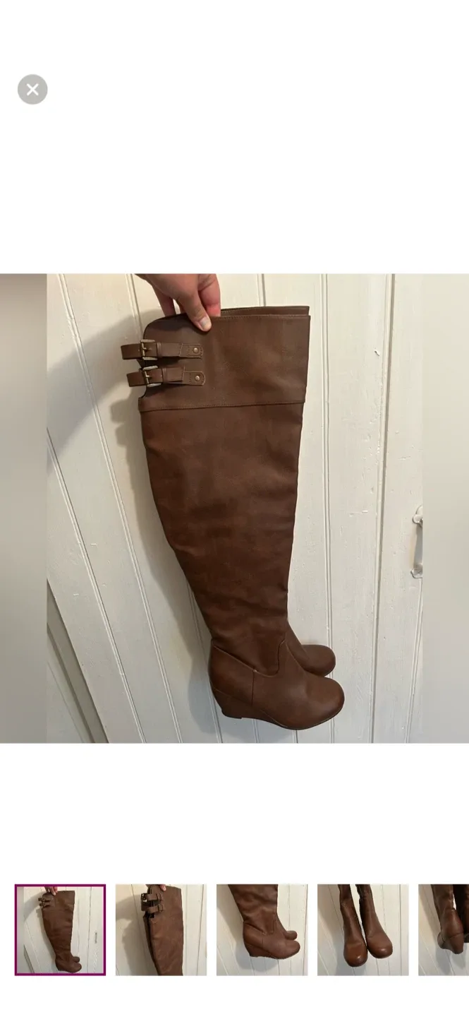 Brown Over-the-Knee Wedge Boots