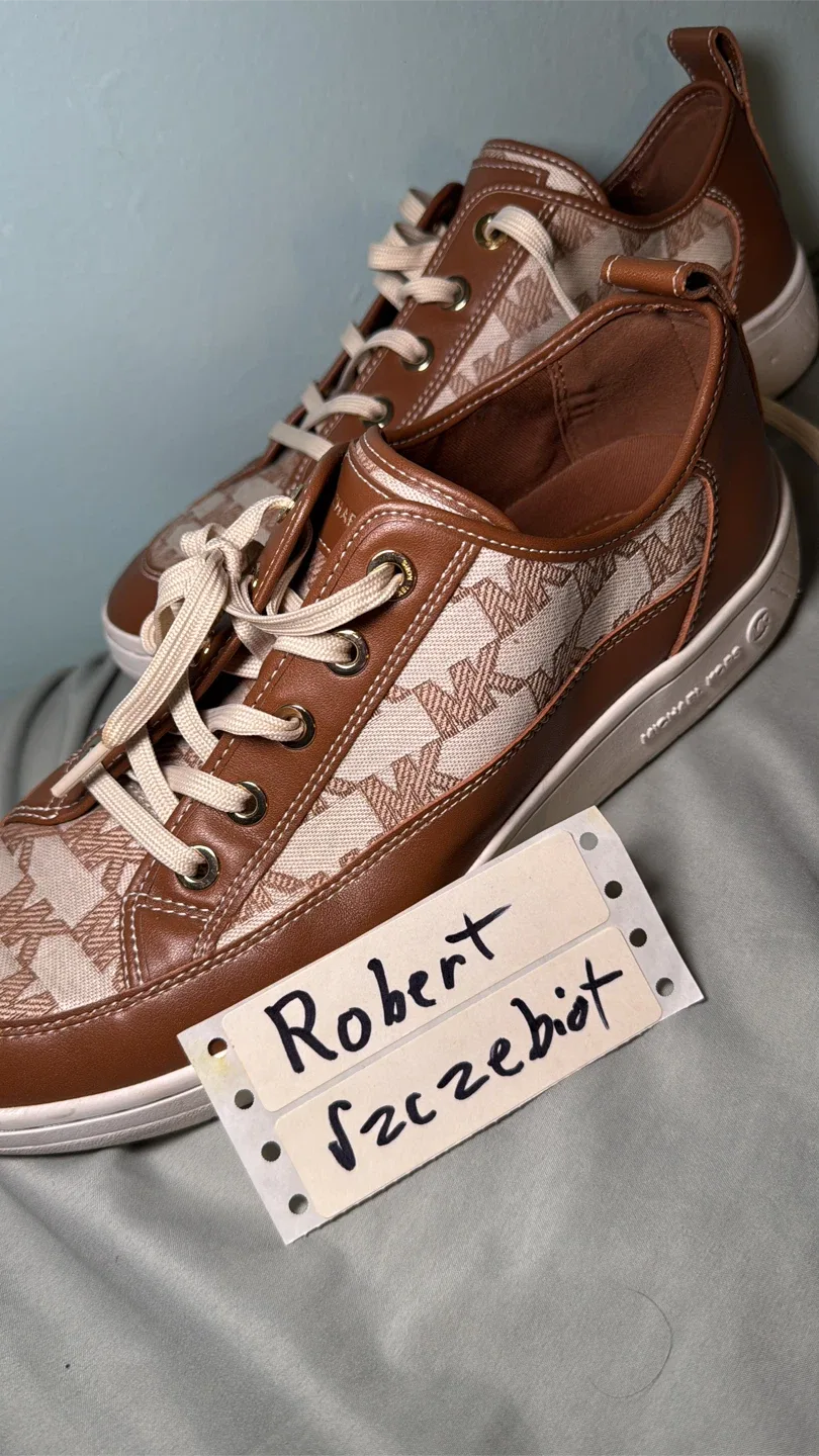 Michael Kors Shea Sneakers MK Outline Jacquard Cream Sz 10w