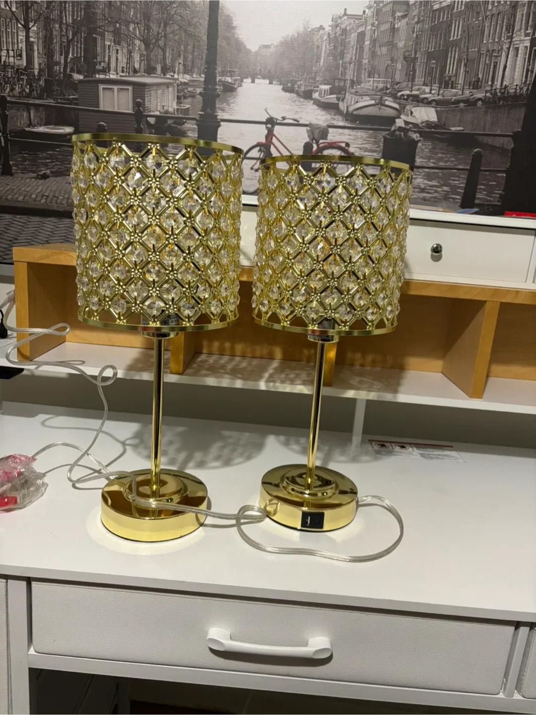 Set of 2 Gold Crystal Table Lamps