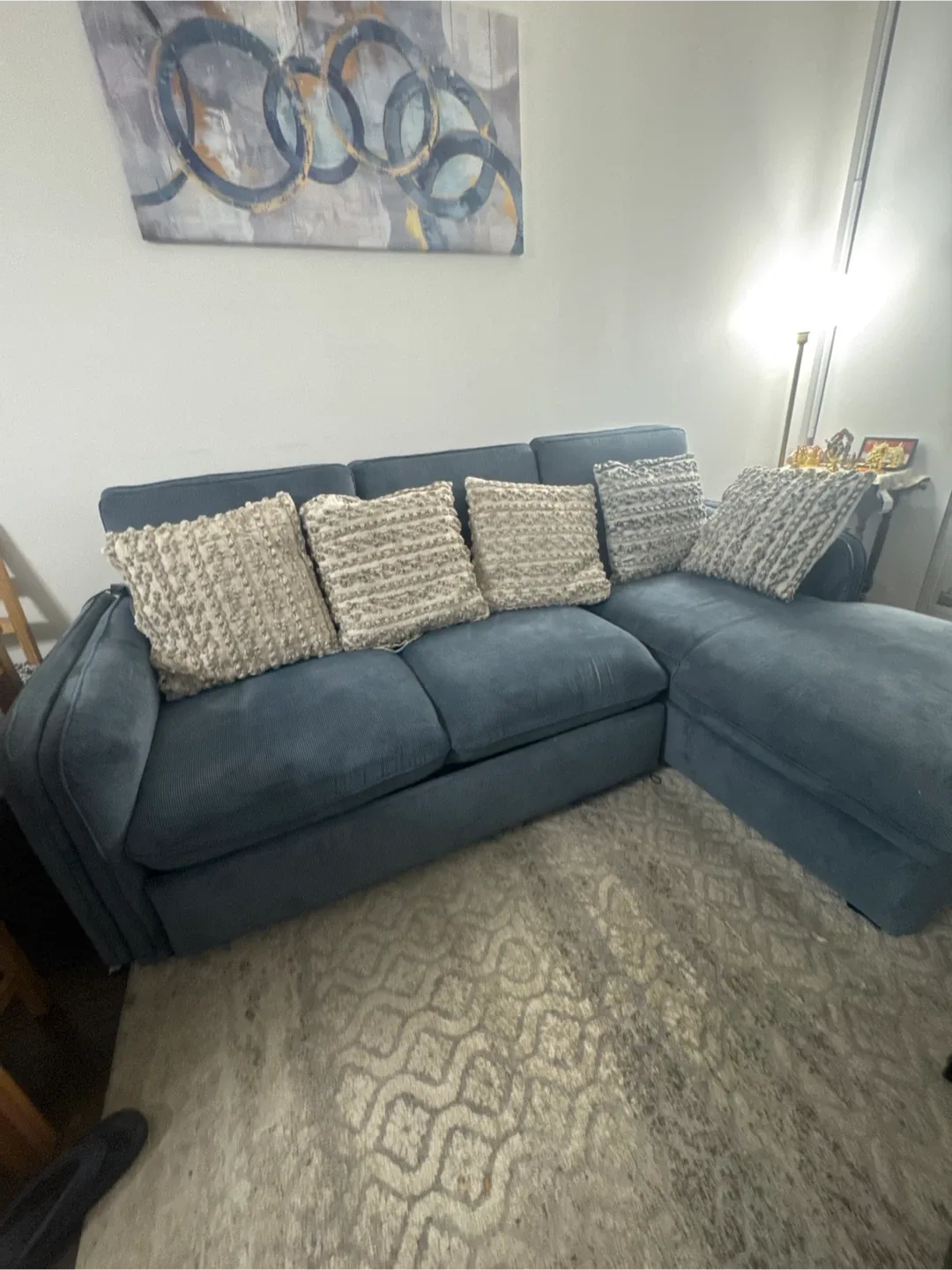 Blue Sectional Sofa with Ottoman