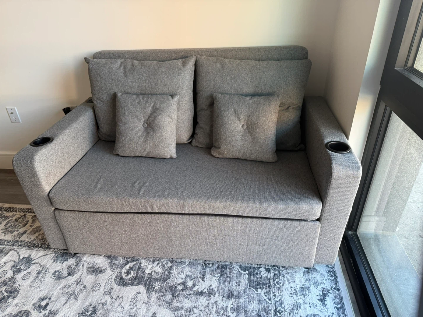 Grey 3 in 1 Pull Out Couch with Cup Holders - photo 3