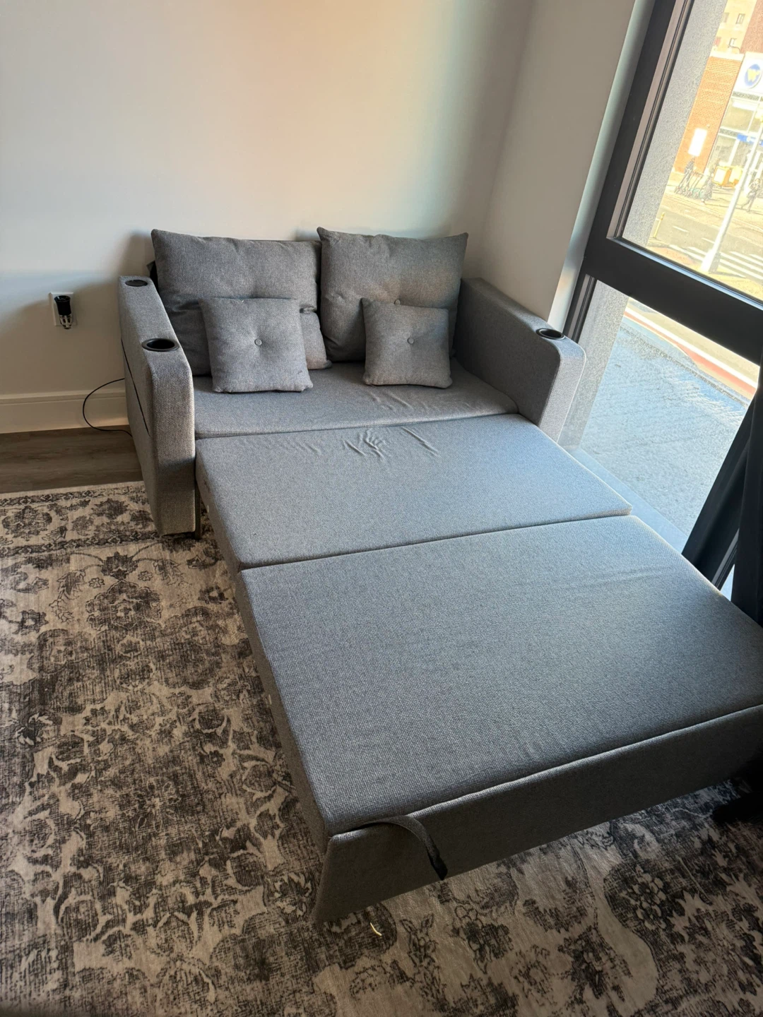 Grey 3 in 1 Pull Out Couch with Cup Holders - photo 4
