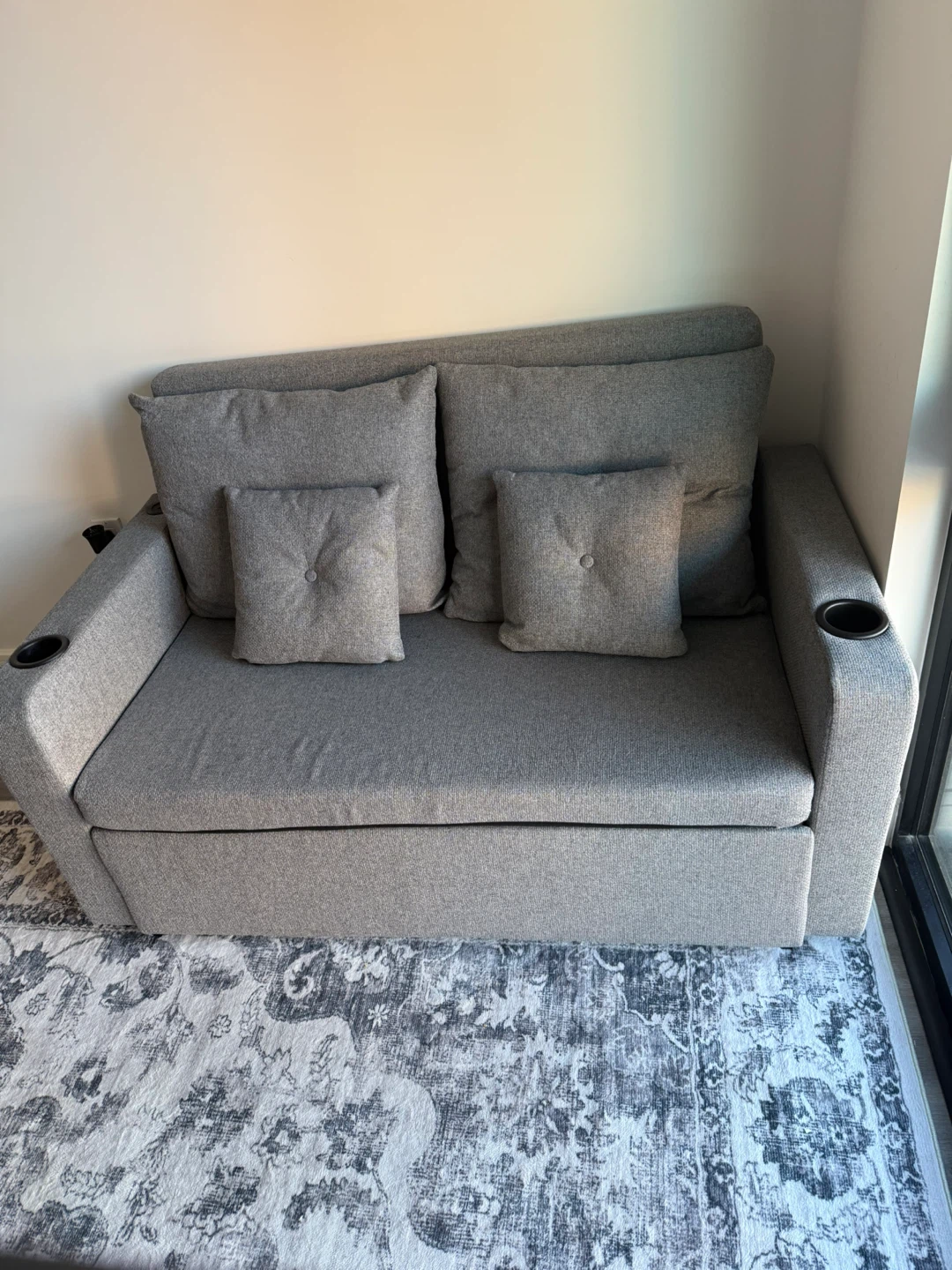 Grey 3 in 1 Pull Out Couch with Cup Holders - photo 2