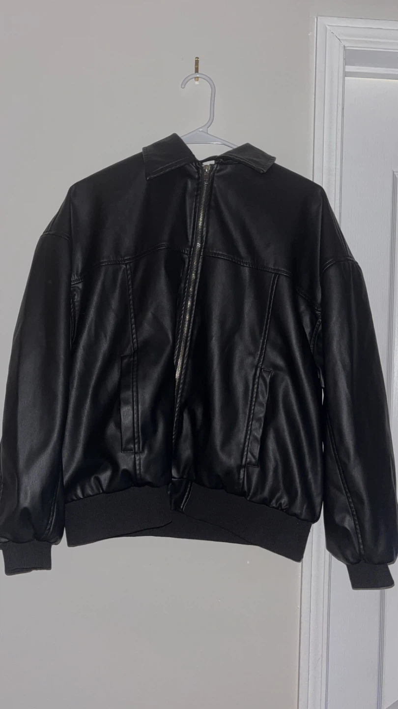 Black Faux Leather Bomber Jacket