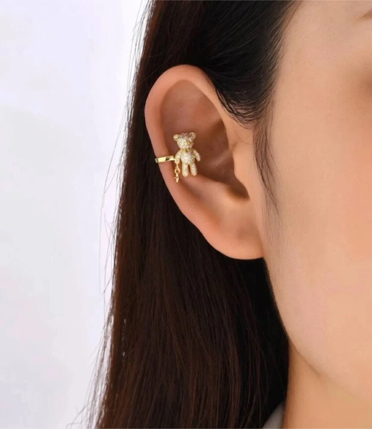 Gold Teddy Bear Ear Cuff with Star Charm
