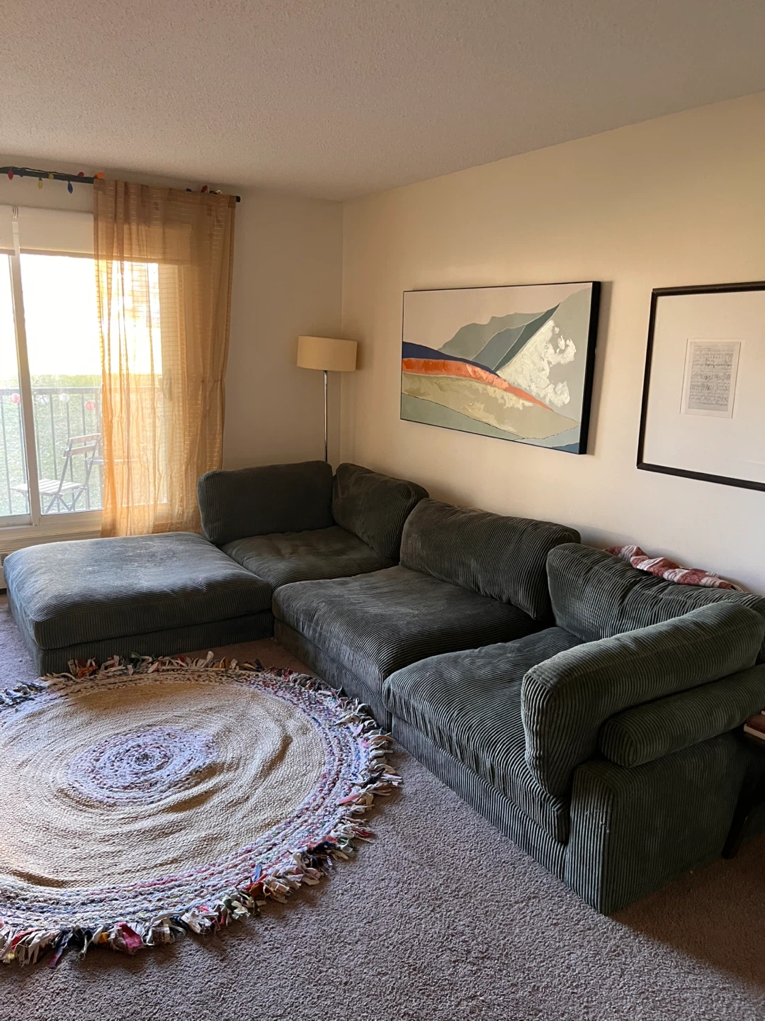 Olive Green Corduroy Sectional Sofa