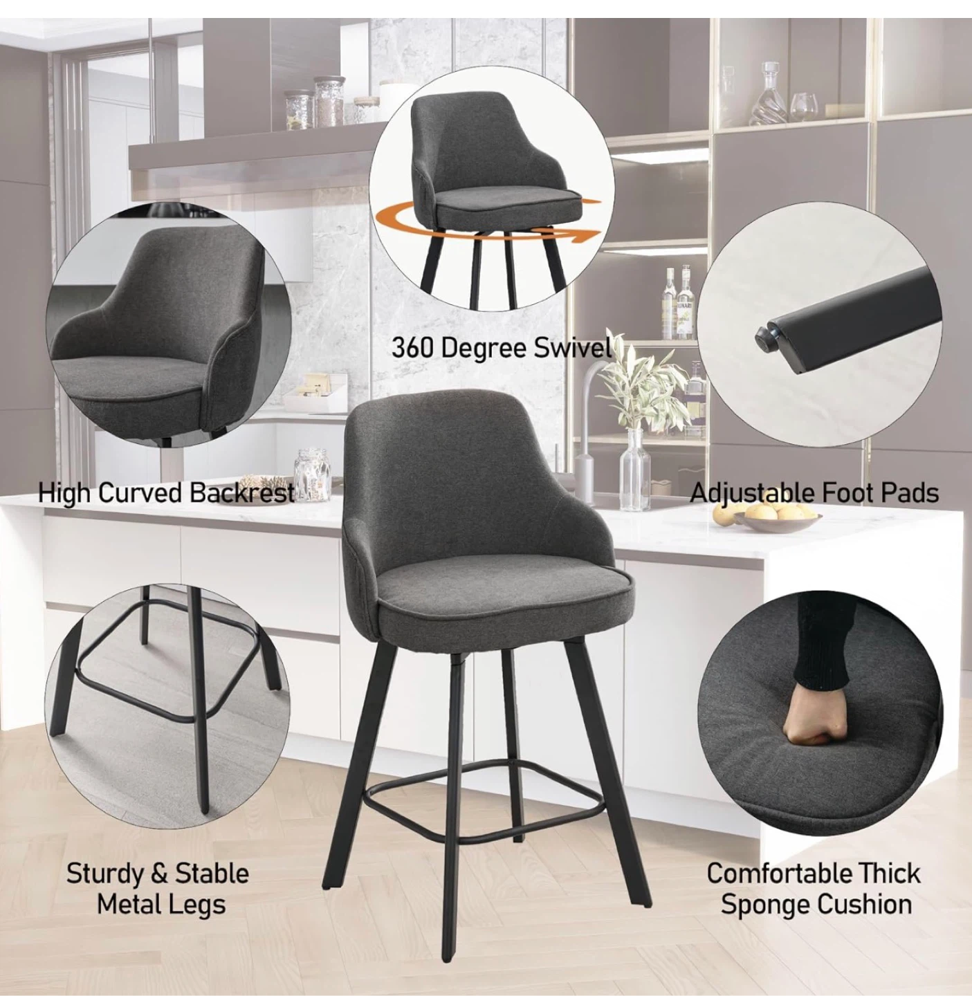 Set of 4 Gray Swivel Bar Stools - photo 5