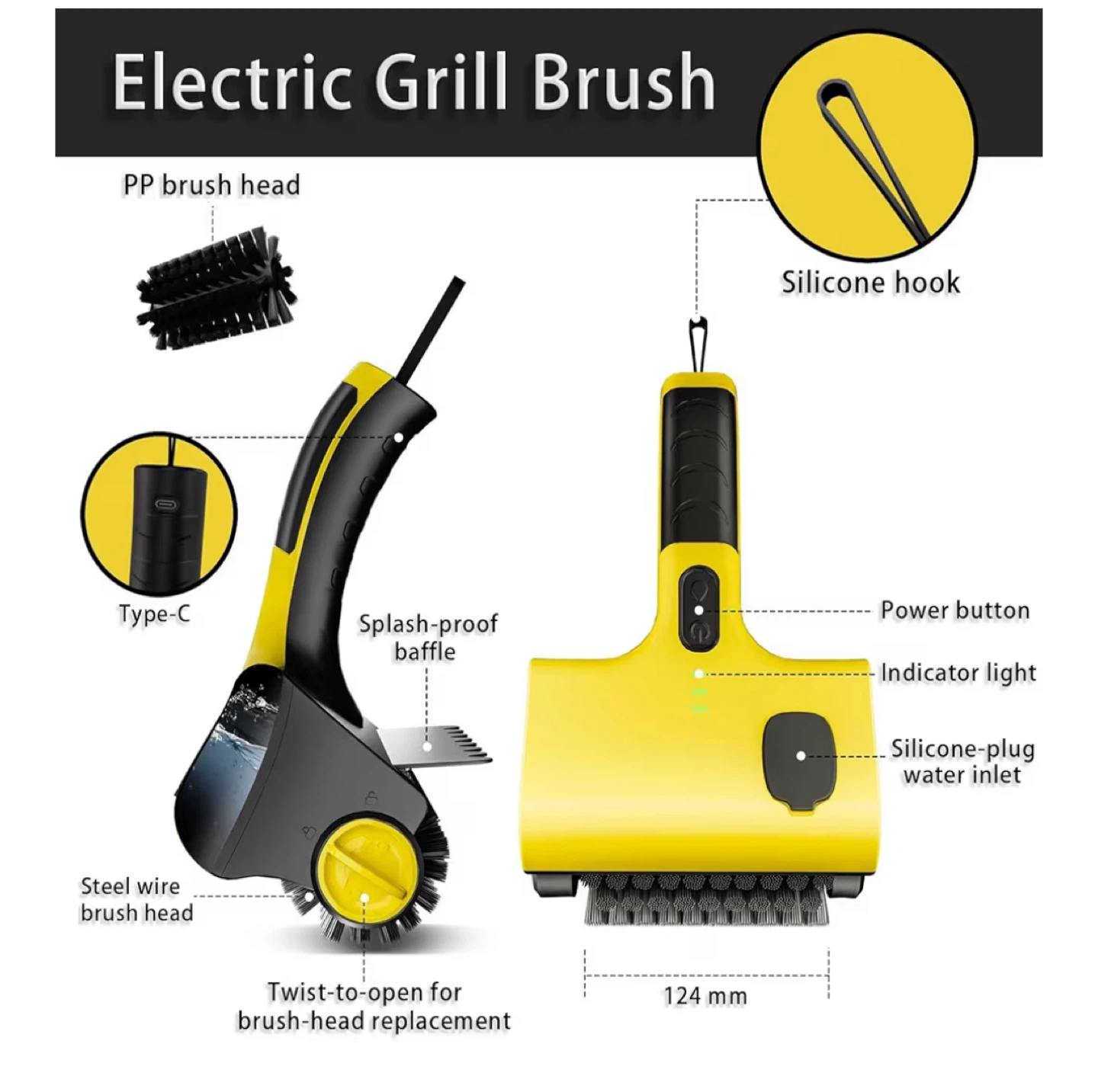 Electric Grill Brush - Yellow/Black - PURAMII DB1601 - photo 3