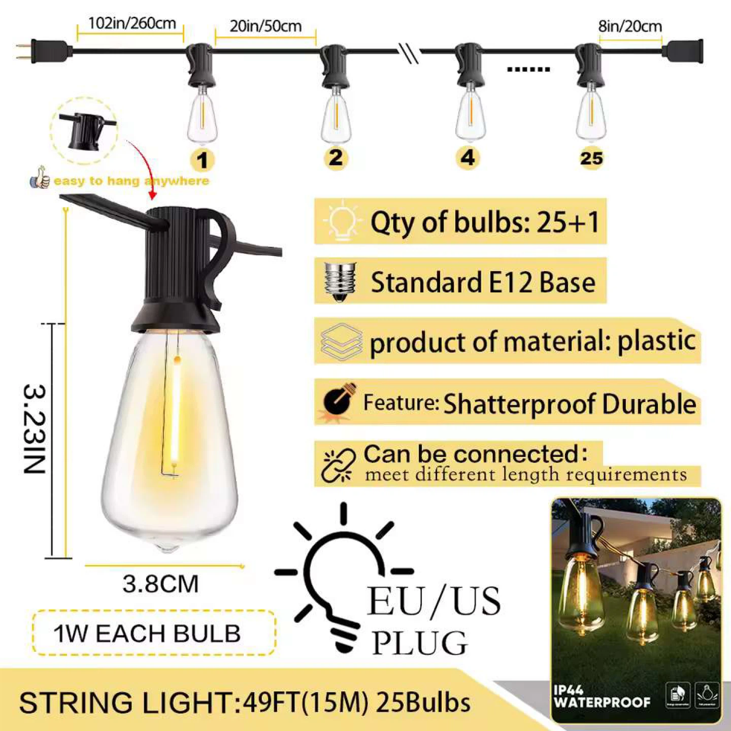 SUFEIMAS 49FT 25 Bulb String Lights - Outdoor - photo 3