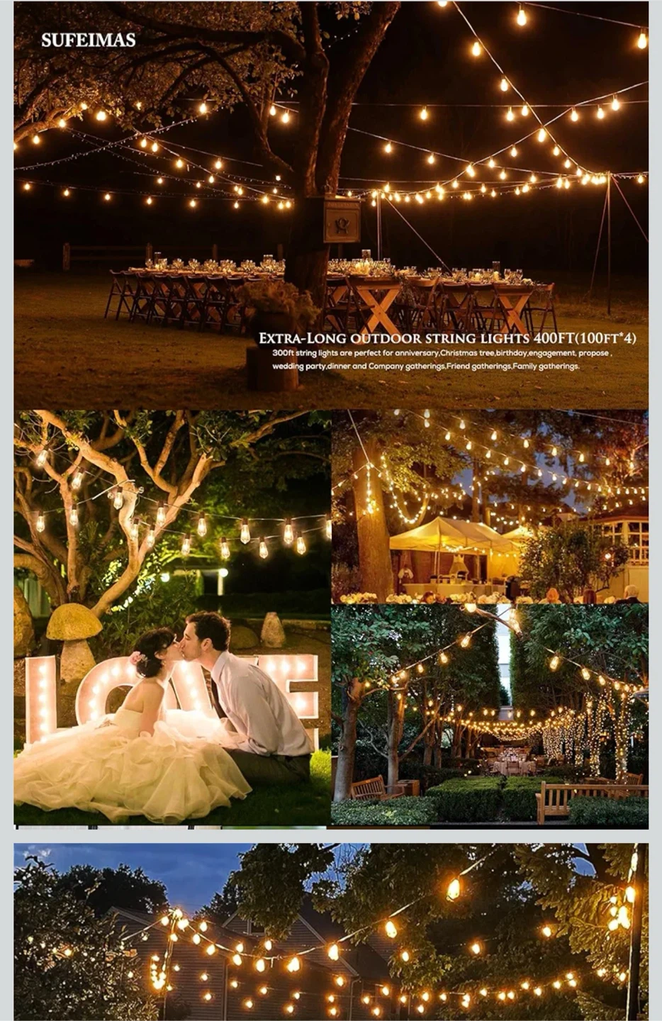 SUFEIMAS 49FT 25 Bulb String Lights - Outdoor