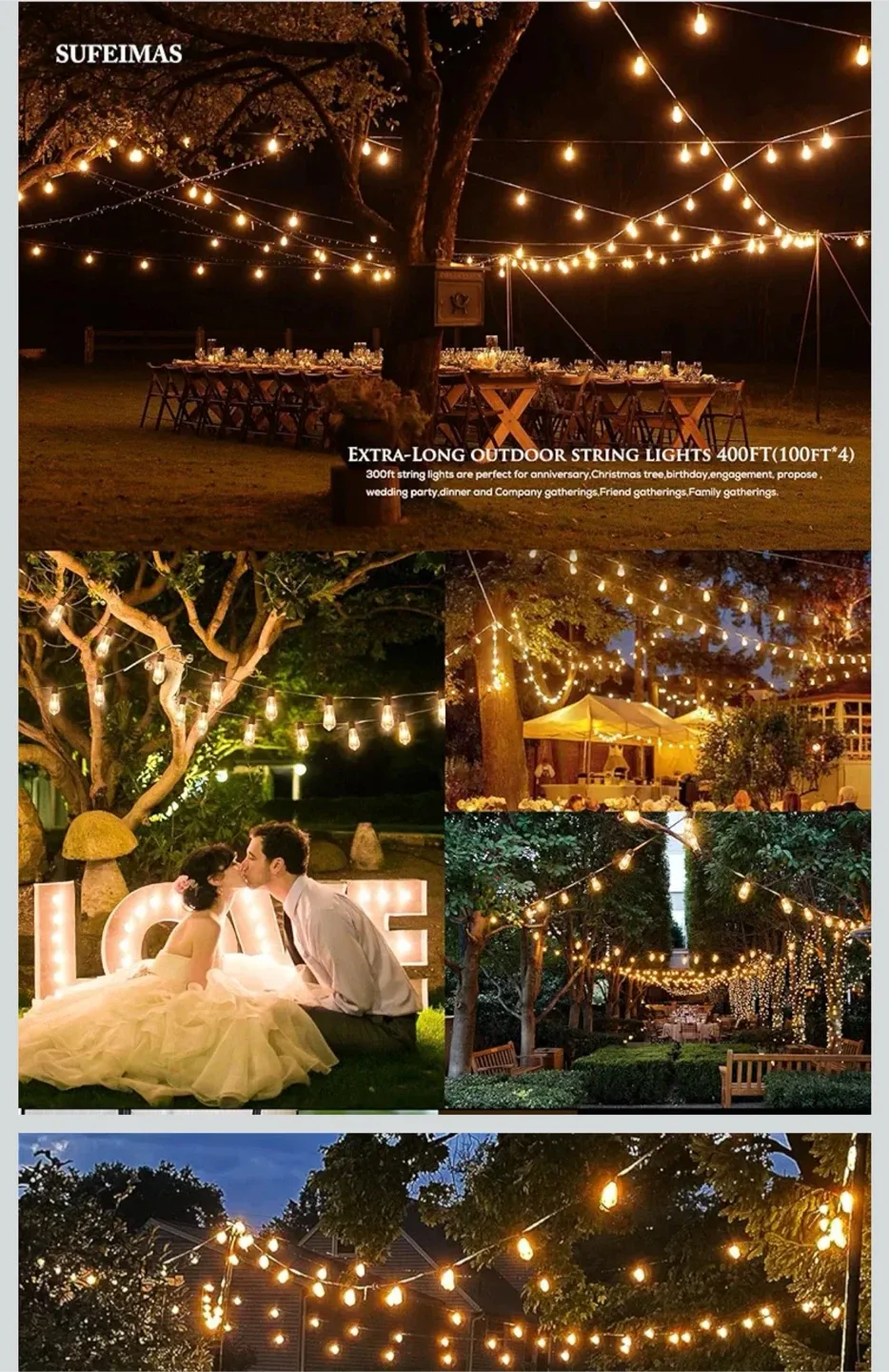 SUFEIMAS 49FT 25 Bulb String Lights - Outdoor