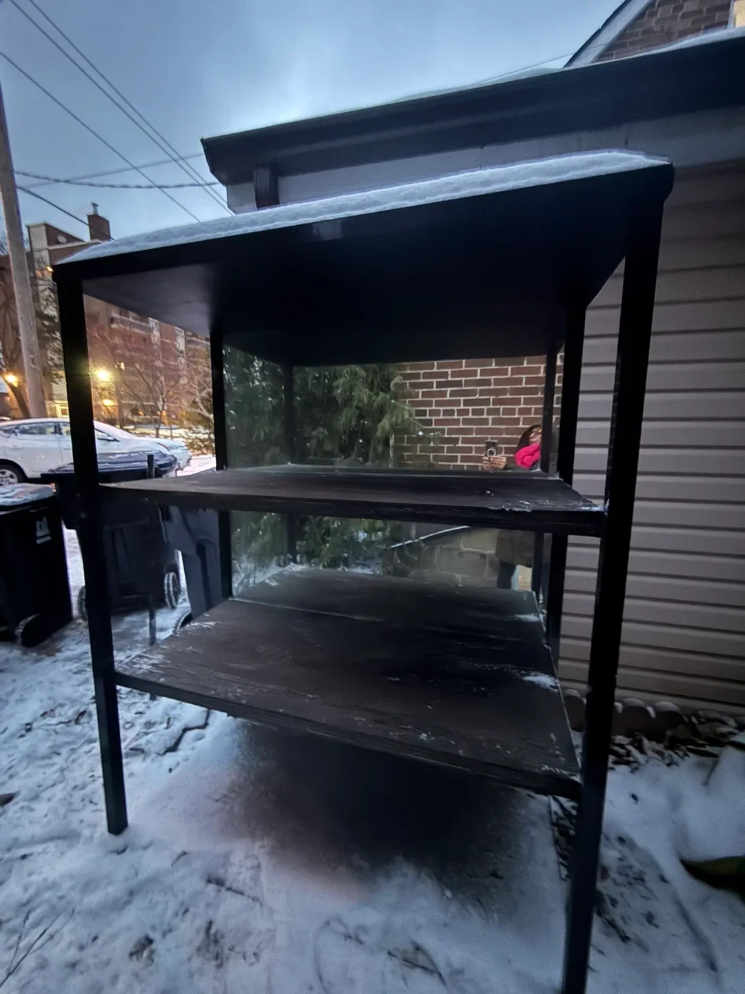 Black 4-Shelf Unit with Mirrored Backing – Very Solid & Heavy