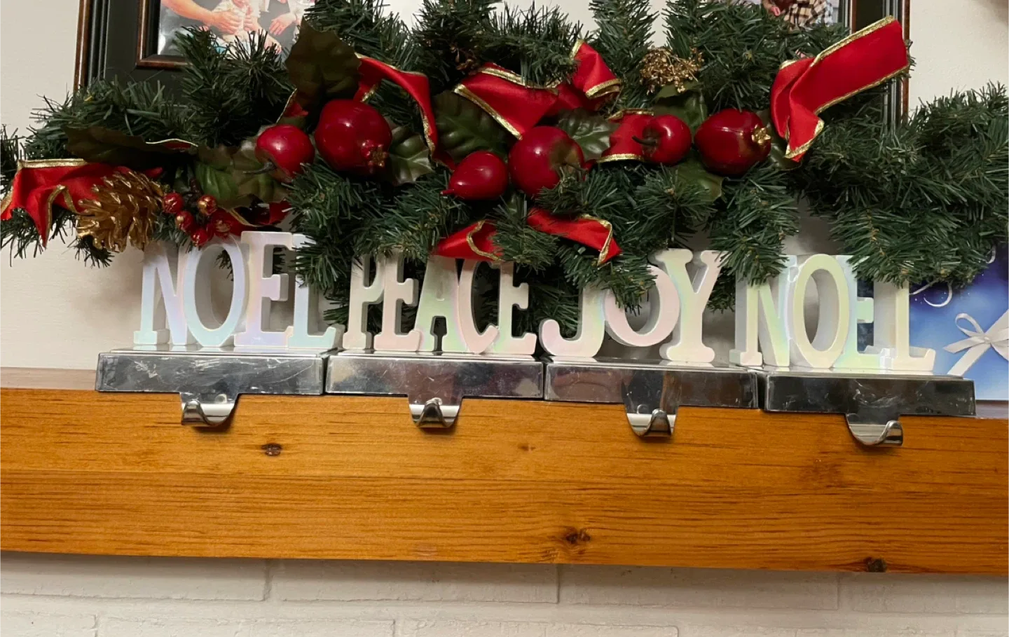 4 Christmas Stocking Holders - 2 Noel’s, Peace, Joy