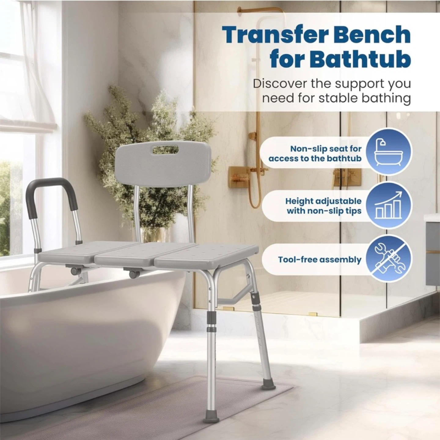 New Adjustable Shower Bench and Bath Seat Transfer Chair - photo 2