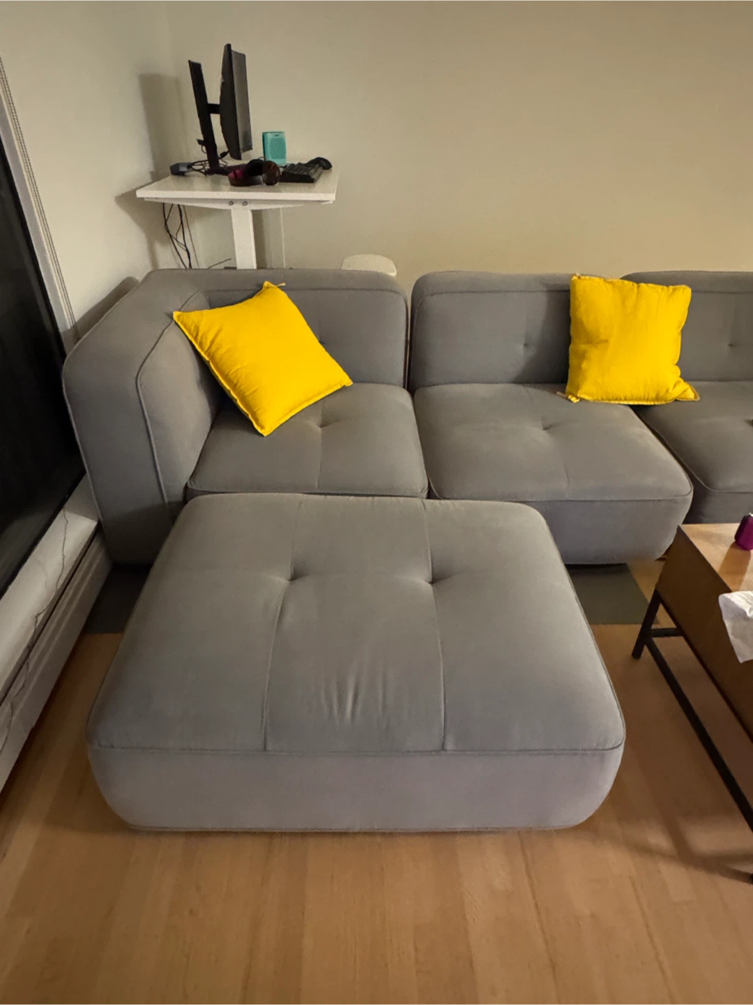 Grey Modular Sectional Sofa with Ottoman