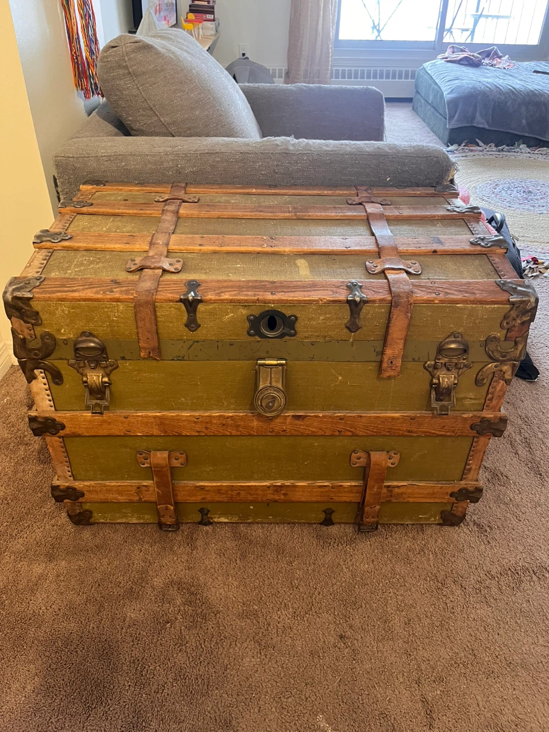 Vintage Olive Green Steamer Trunk - photo 2