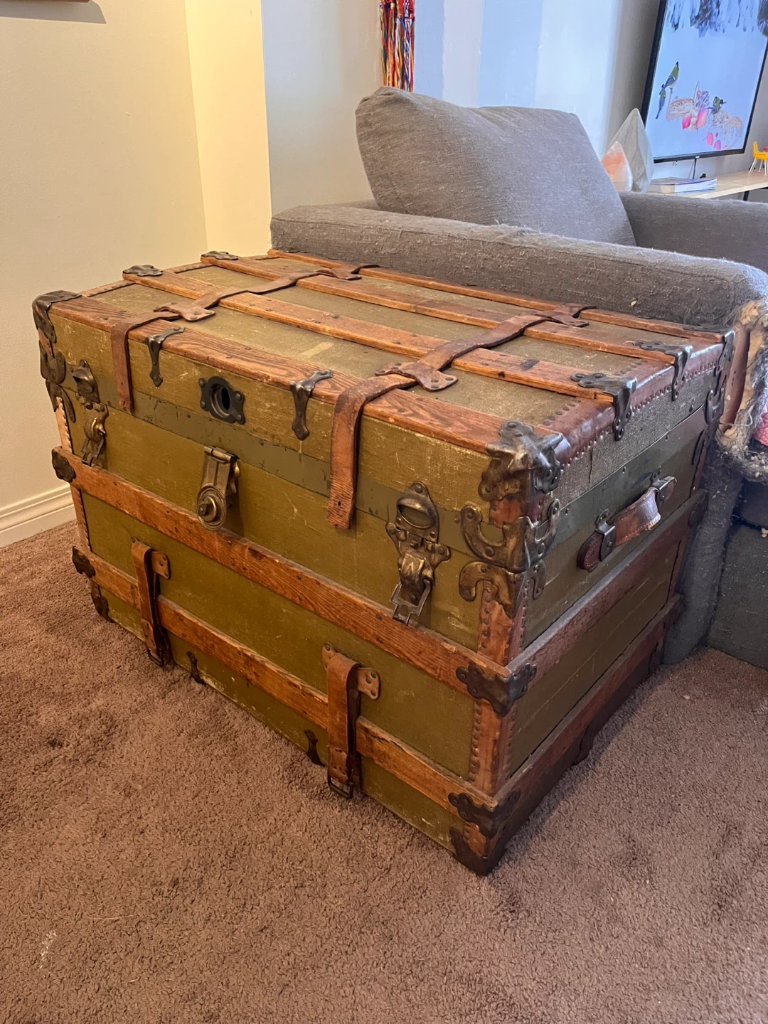 Vintage Olive Green Steamer Trunk