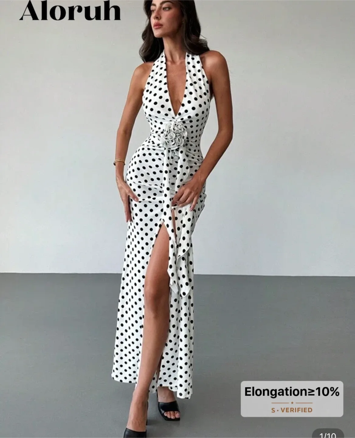 Aloruh Polka Dot Halter Maxi Dress