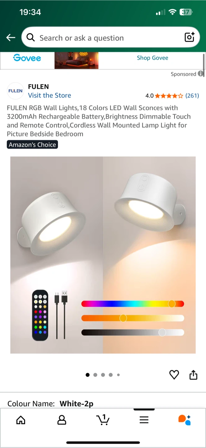 FULEN RGB Wall Lights, 2 White-2p - photo 2