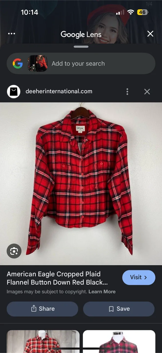 American Eagle Cropped Plaid Flannel - Red/Black