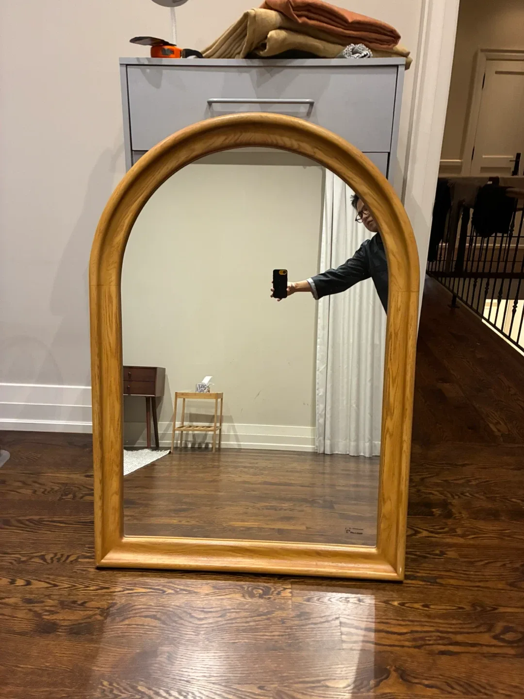 Large Wooden Framed Arch Mirror 49x34"