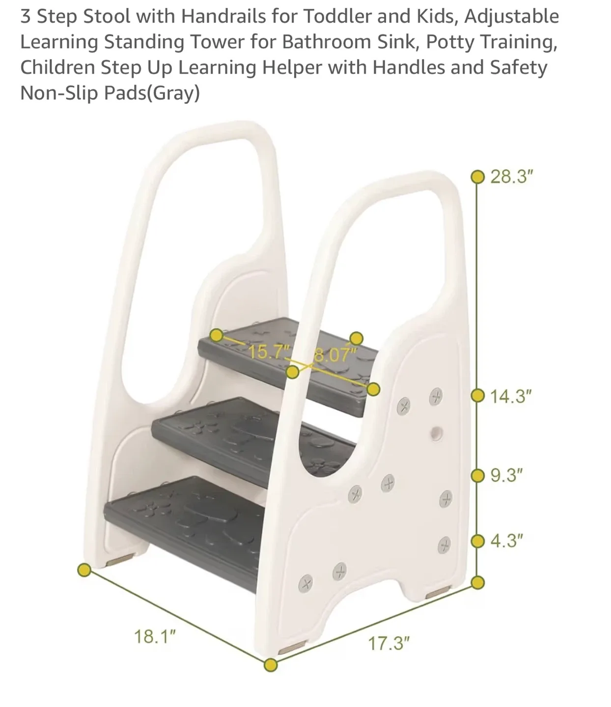 3-Step Toddler Stool with Handrails - Gray