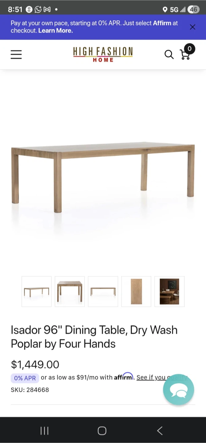 New 96" Dining Table - chairs available $